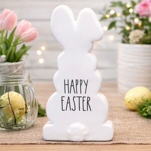 NEW Rae Dunn White Ceramic “HAPPY EASTER” Bunny Block Decor Farmhouse